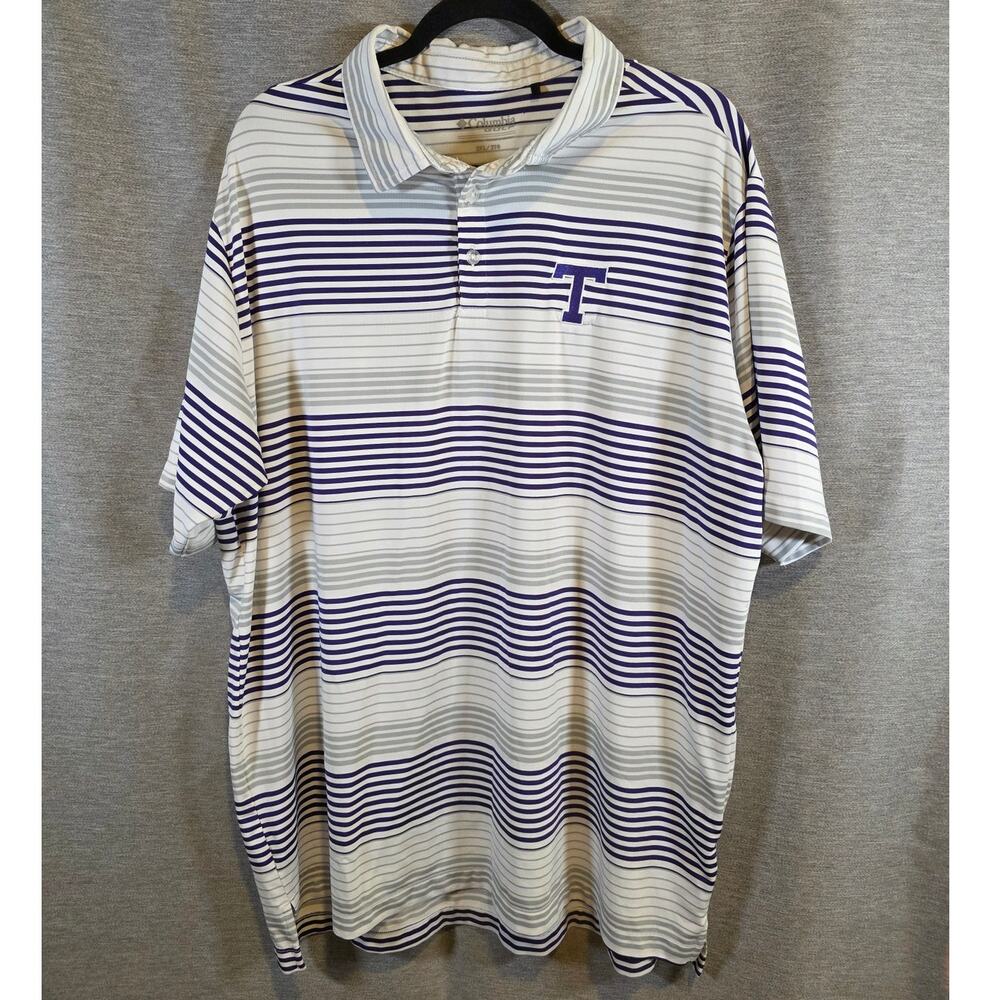 Tarleton State Columbia Golf Polo XXl 2XL Purple White Stripe Texas